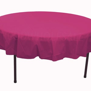 84&quot; Round Fuchsia pink plastic tablecloths for parties, large round plastic tablecloths, tablecloths for 5 foot tables, first birthday