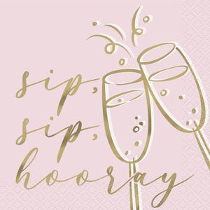 Pink and gold beverage napkins, bachelorette party decor, Bridal shower, engagement party, bride to be, girls brunch, sip sip hooray