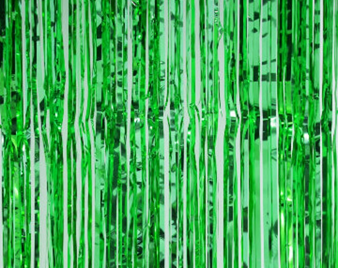 Emerald Green metallic Fringe curtain panel. Mardi gras party backdrop, Sparkle Metallic Foil Fringe Curtains, metallic photo booth backdrop