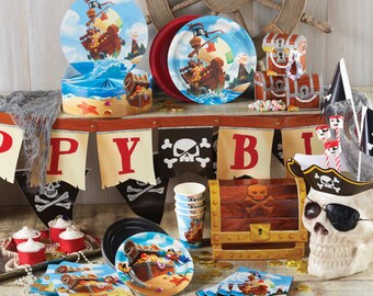 Pirate treasure Happy birthday banner, pirate party, pirate party supplies, pirate ship, pirate map, ahoy matey, pirate ship party