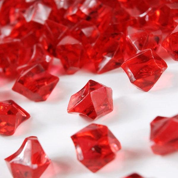Red acrylic rocks, acrylic rock filler, vase filler, gems, acrylic gems, table scatter, ice rocks, crystals, cubes