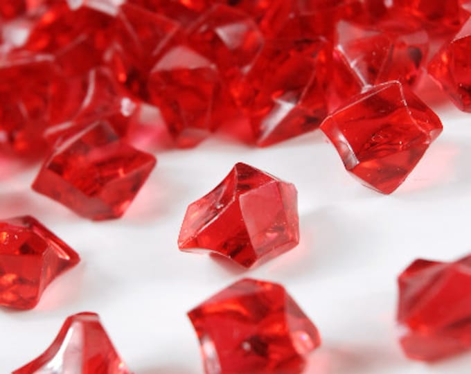 Red acrylic rocks, acrylic rock filler, vase filler, gems, acrylic gems, table scatter, ice rocks, crystals, cubes