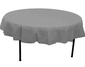 84" Silver/gray round plastic table cover, party tablecloths, plastic table cover, large round plastic tablecloth for 5 foot table