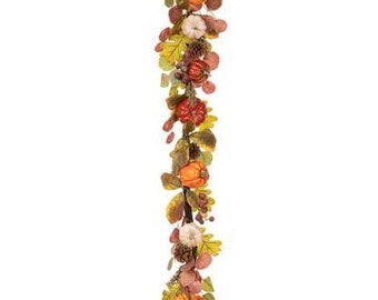 72" Pumpkin and pine cone garland, soft touch garland, maple leaf fall garland, fall oak leaf home decor, DIY thanksgiving mantle decor