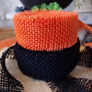 1.5&quot;x 10 yards Orange Jute ribbon with fringe edge, burlap ribbon, burlap ribbon with fringe edge, rustic ribbon, fall jute burlap ribbon