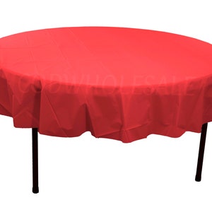 84&quot; Round red plastic tablecloths for parties,  large round plastic tablecloths, tablecloths for 5 foot tables, christmas party, valentines