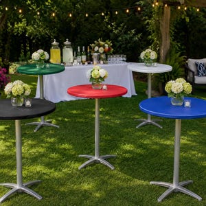 Kwik covers cocktail plastic fitted stretchable elastic tablecloths, round high top table cover, plastic outdoor table cloth, outdoor party