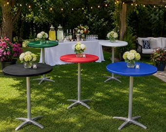 Kwik covers cocktail plastic fitted stretchable elastic tablecloths, round high top table cover, plastic outdoor table cloth, outdoor party