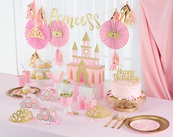 Glittery Pink princess banner with tassels, Pretty princess birthday, princess birthday party, pink princess banner