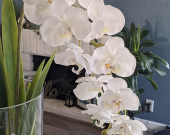 44" Soft touch phalaenopsis orchid stem, artificial orchid, rubber orchid, real feel faux orchid, artificial white orchid plant, diy orchid