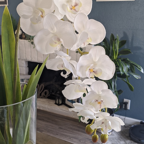 44" Soft touch phalaenopsis orchid stem, artificial orchid, rubber orchid, real feel faux orchid, artificial white orchid plant, diy orchid