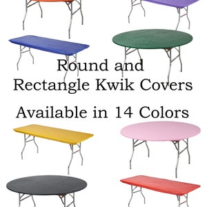 Kwik covers plastic elastic fitted, huggable and stretchable tablecloths, 30x72, 30x96, 60 inch round