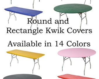 Kwik covers plastic elastic fitted, huggable and stretchable tablecloths, 30x72, 30x96, 60 inch round