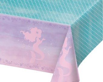 Mermaid plastic table cover, mermaid shine party supplies, mermaid tablecloth, mermaid party, girl party ideas, girls birthday, girl bday