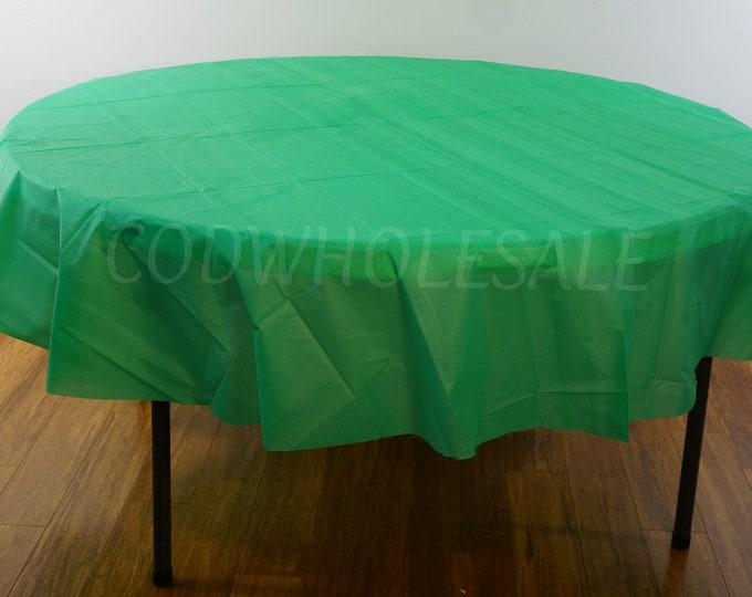 84" Round Emerald Green plastic tablecloths for parties, large round plastic tablecloths, tablecloths for 5 foot tables, st patty's day