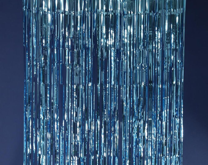 Blue metallic Fringe curtain panel. baby shower party backdrop, Sparkle Metallic Foil Fringe Curtain, metallic photo booth backdrop