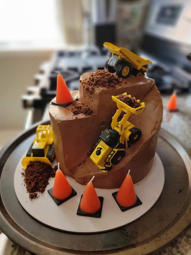 6 Construction cone shaped candles big dig construction decor excavator party dump truck birthday construction birthday party