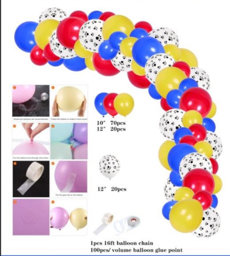16 Foot Dog Paw Print Red Yellow and Blue Balloon Garland - Etsy