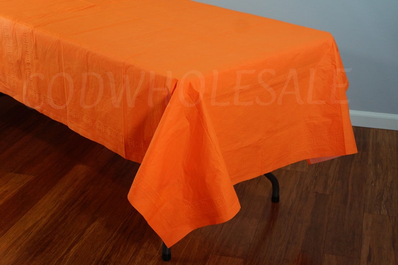 Orange rectangle paper tablecloth with plastic lining and Etsy