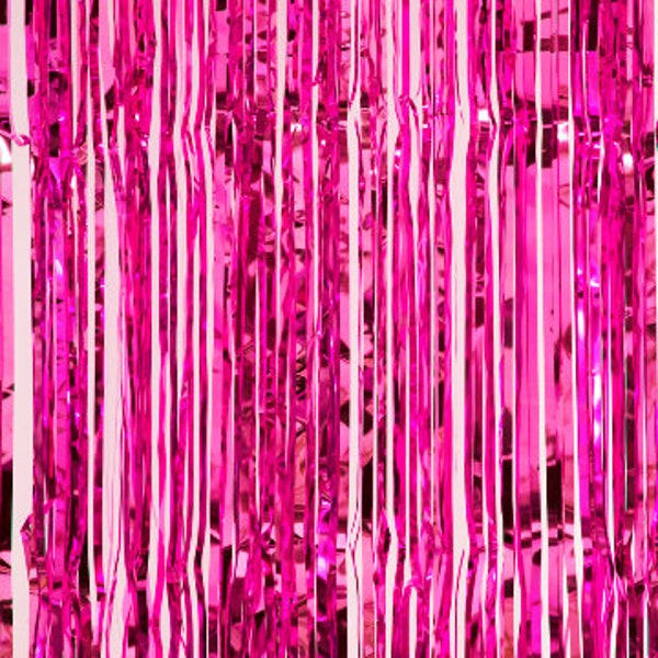 Fuchsia metallic Fringe curtain panel. baby shower party backdrop, Sparkle Metallic Foil
