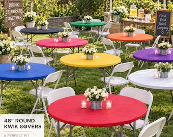 48" Round Kwik covers plastic fitted stretchable tablecloths, elastic tablecloths, huggable, outdoor, picnic, BBQ, quick covers