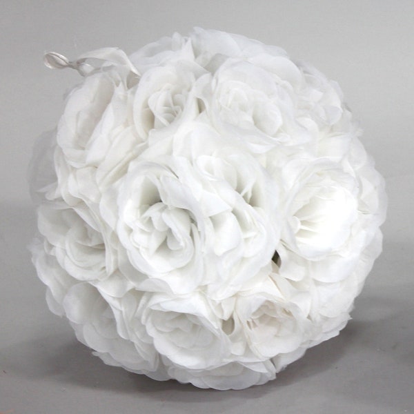 White Silk kissing pomander flower ball, silk rose flower pomander ball, silk rose ball, hanging rose ball, White kissing ball