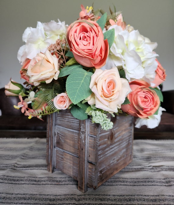 Hand Stitched - Plants in Light Coral Peach Hand Stitched - Plants in Light Coral Peach