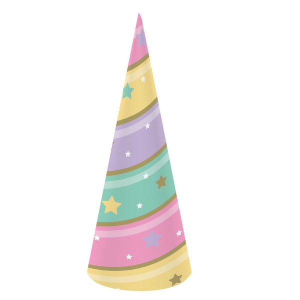8 Rainbow unicorn horn hats, unicorn birthday party. Unicorn party decor, unicorn sparkle party, unicorn party favors, unicorn horn favors