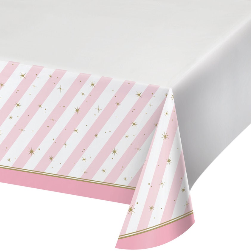 Pink and white plastic tablecloth Pretty princess birthday princess birthday party Twinkle toes ballerina party girl party