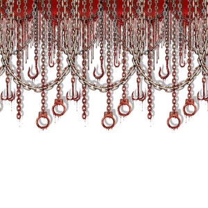 Bloody chains and hooks backdrop, scary halloween decor, halloween party, scary halloween party, halloween horror, horror movie backdrop