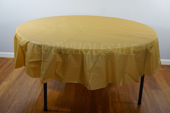 84 Round Gold Plastic Tablecloths For Parties Large Etsy