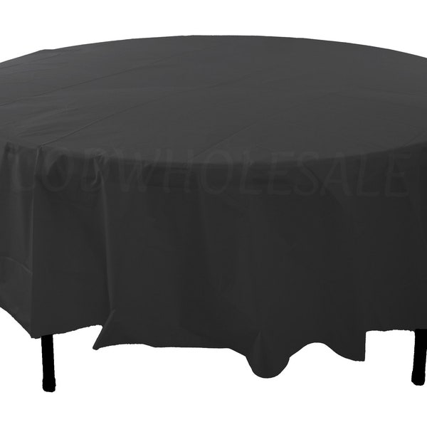 96" Round black  plastic tablecloths for parties, large round plastic tablecloth, tablecloth for large tables