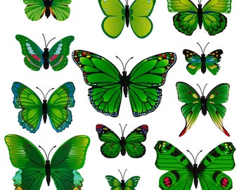 12 Green Plastic Craft Butterflies, Craft Butterflies, Butterflies