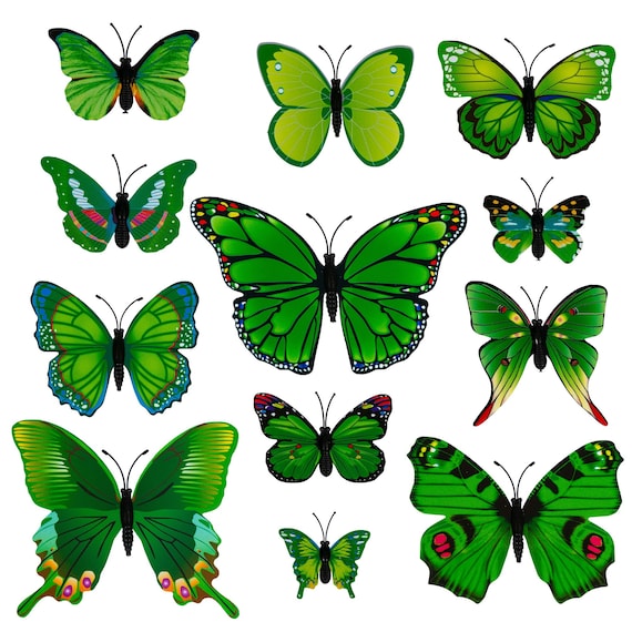 12 Green Plastic Craft Butterflies, Craft Butterflies, Butterflies