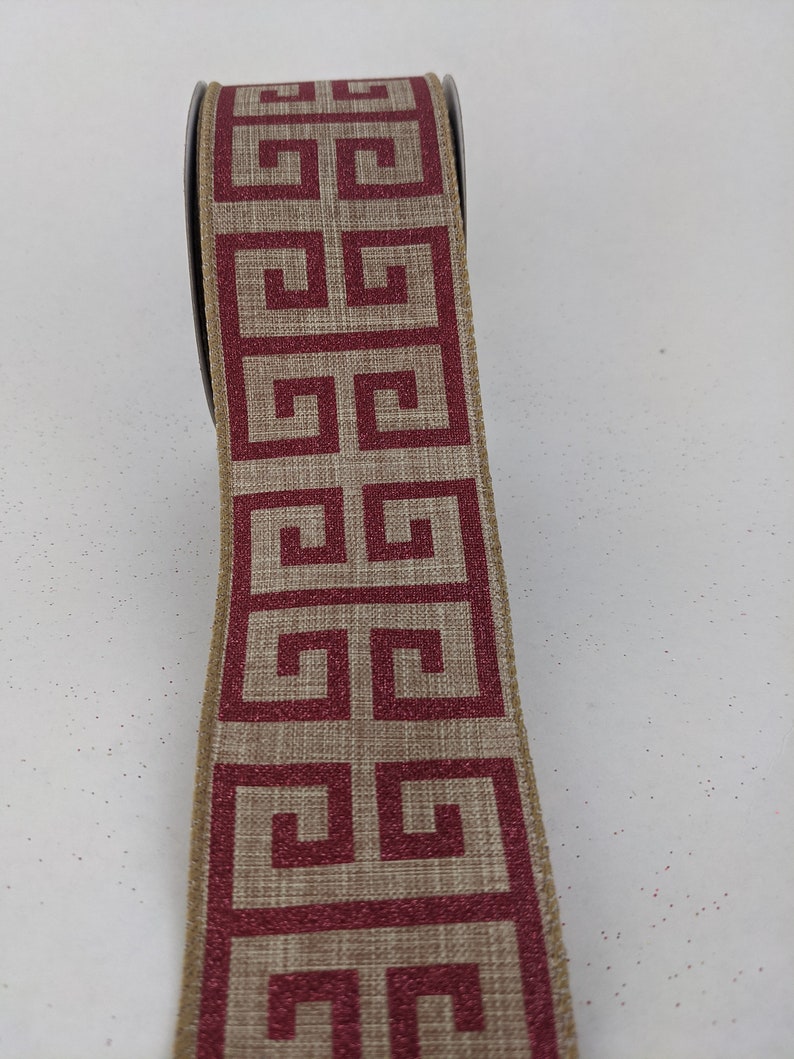 2.5 wide x 10 yards Taupe polyester ribbon with red glitter pattern Wired christmas ribbon Christmas ribbon for wreaths