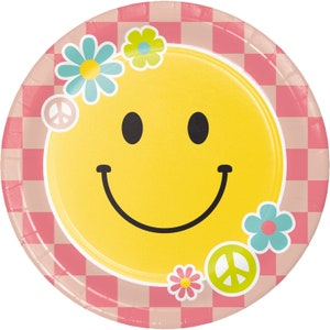 Flower power party plates, hippie party plates, flower party supplies, first birthday party, 60s party, 70s party, peace, love party