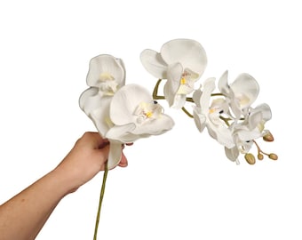 30" Faux Orchid Stem, Real Feel White Phalaenopsis, DIY Bouquet