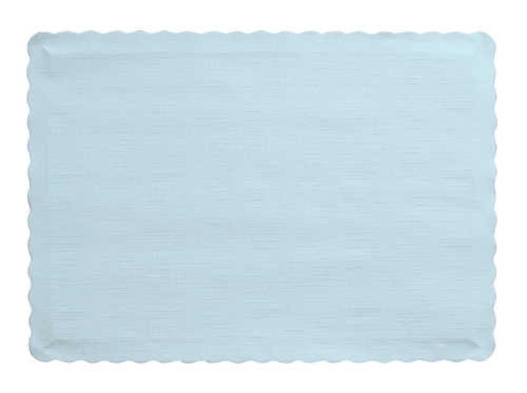 50 Light Blue Paper Placemats, Baby Blue Scalloped Edge Placemats