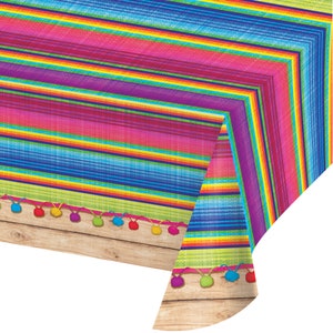 Rainbow Serape print plastic tablecloth, serape tablecloth, rainbow tablecloth, mexican fiesta tablecloth, cinco de mayo