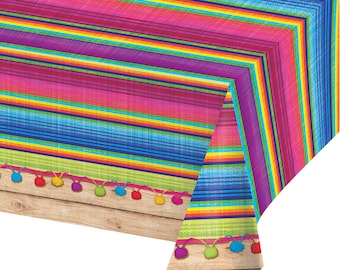 Rainbow Serape print plastic tablecloth, serape tablecloth, rainbow tablecloth, mexican fiesta tablecloth, cinco de mayo