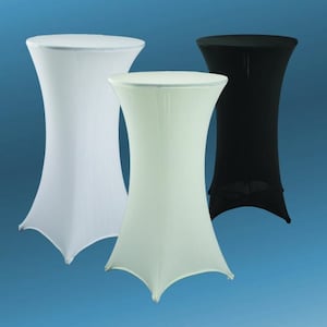 Round Spandex High top coctail table fitted tablecloths, ivory tablecloth, black tablecloth, white tablecloth
