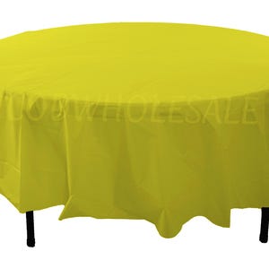 96" Round Yellow Plastic Tablecloth, Washable Party Table Cover