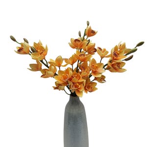 30&quot; Cymbidium orchid stem, Luxury artificial orchid, Silk orchid, faux orchid, orange cymbidium orchid, diy orchid, Single orchid stem
