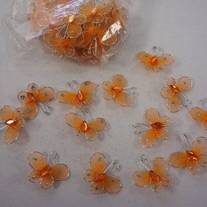 50 count 1&quot; orange organza butterflies, craft butterflies, small butterflies,  butterflies for crafting, small organza butterflies