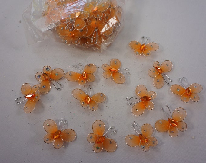 50 count 1" orange organza butterflies, craft butterflies, small butterflies,  butterflies for crafting, small organza butterflies