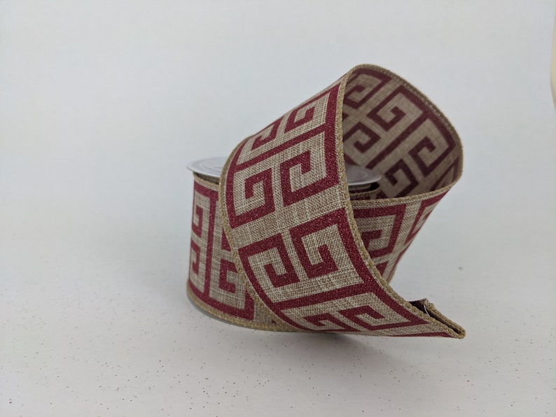 2.5 wide x 10 yards Taupe polyester ribbon with red glitter pattern Wired christmas ribbon Christmas ribbon for wreaths