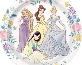 Disney princess paper 9" plates 8ct, Pretty princess birthday, princess birthday party, princess party, Mulan, Cinderella, rapunzel, belle