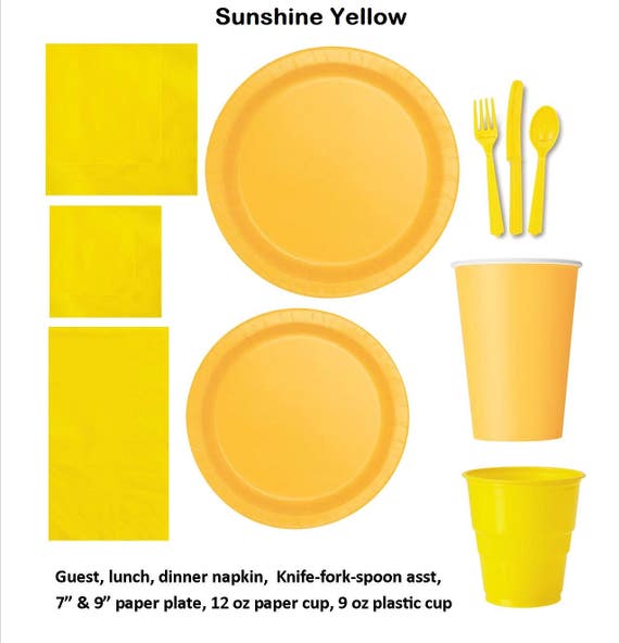 Yellow paper tableware Yellow plates Yellow cups Yellow Etsy