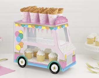 Centro de mesa de camión de helados, fiesta de helados, fiesta de azúcar, decoración de fiesta de dulces, decoraciones para fiesta de helados, centro de mesa de helados