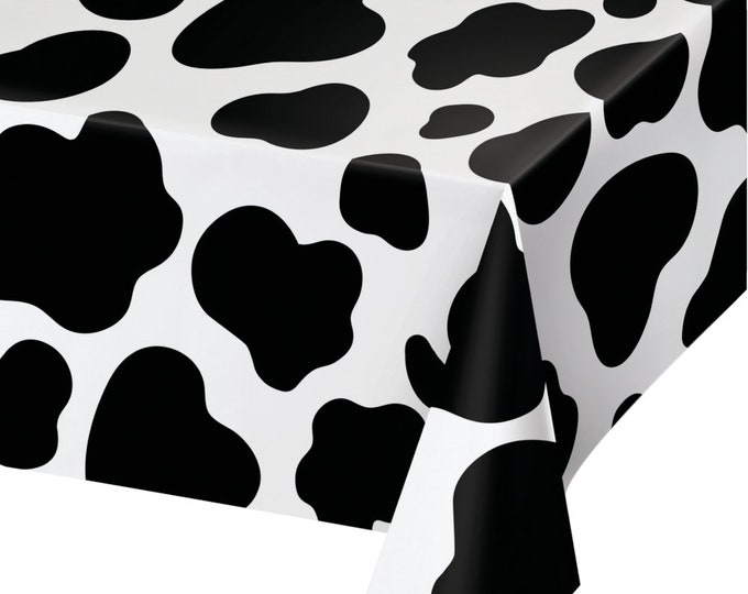 Cow print plastic table cloth, farm fun party, cow birthday, farm party, cow print party supplies